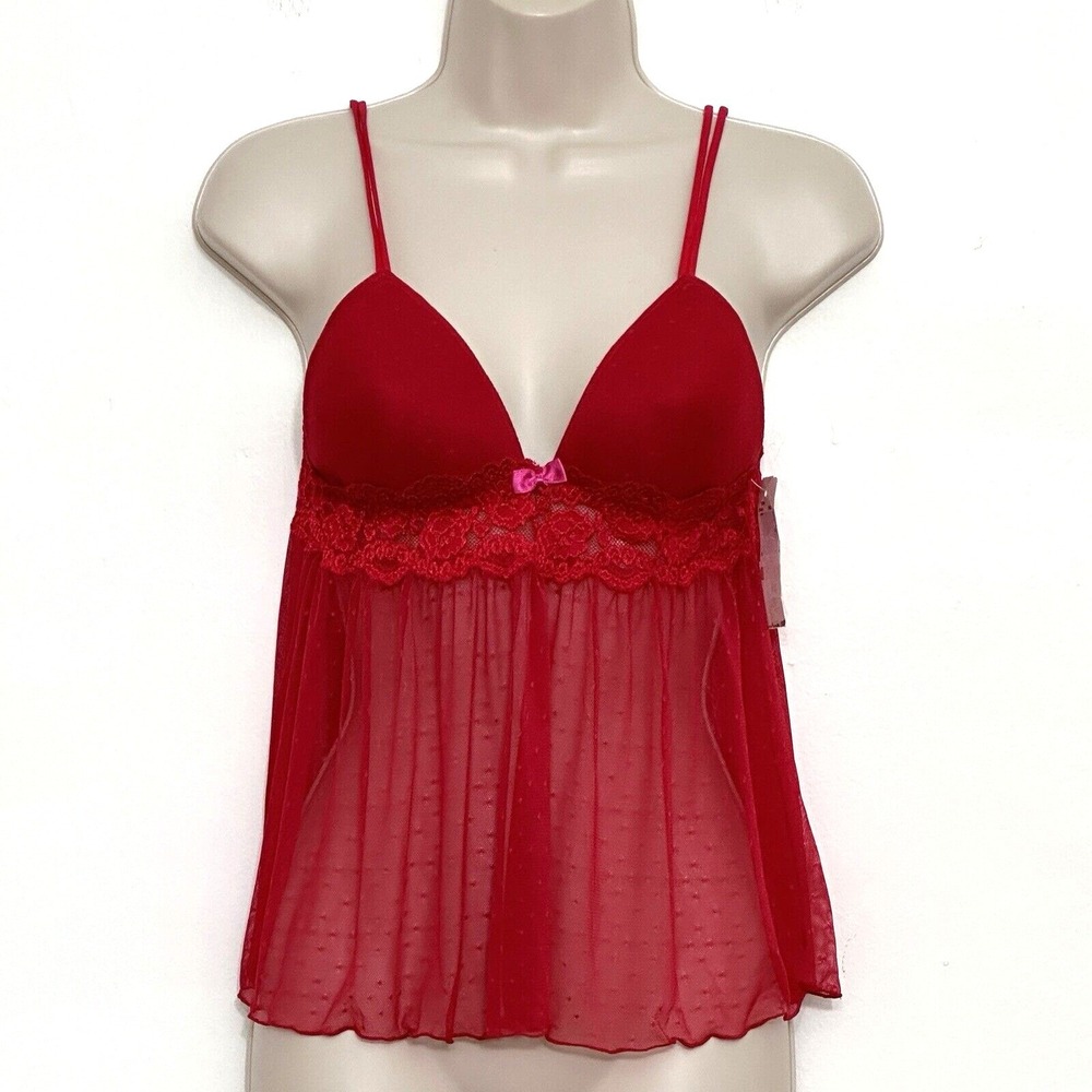 Cassandra Intimates Red Lace Swiss Dot Babydoll Chemise Lingerie S Sexy Romantic